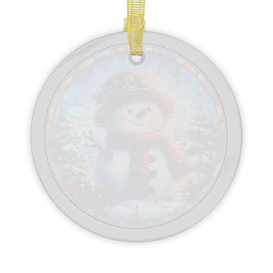 Stained Glass Style Snowman Red Top Hat Glass Ornaments