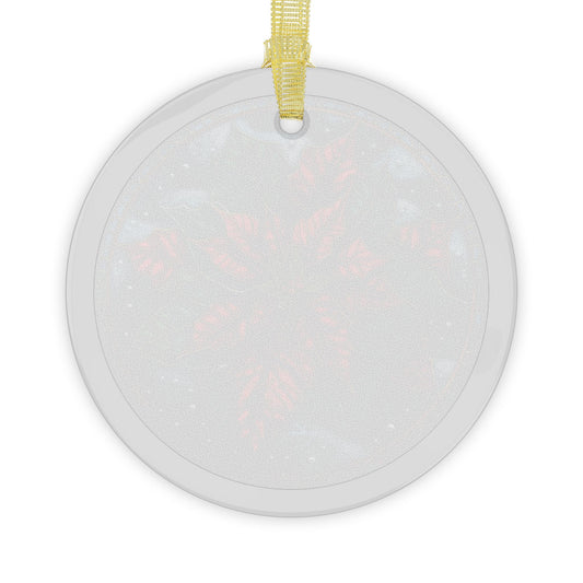 Stained Glass Style Poinsettia on Blue Glass Ornaments