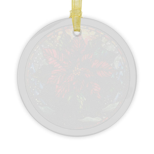 Stained Glass Style Poinsettia & Snow Glass Ornaments