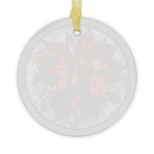 Stained Glass Style Poinsettia on White Glass Ornaments