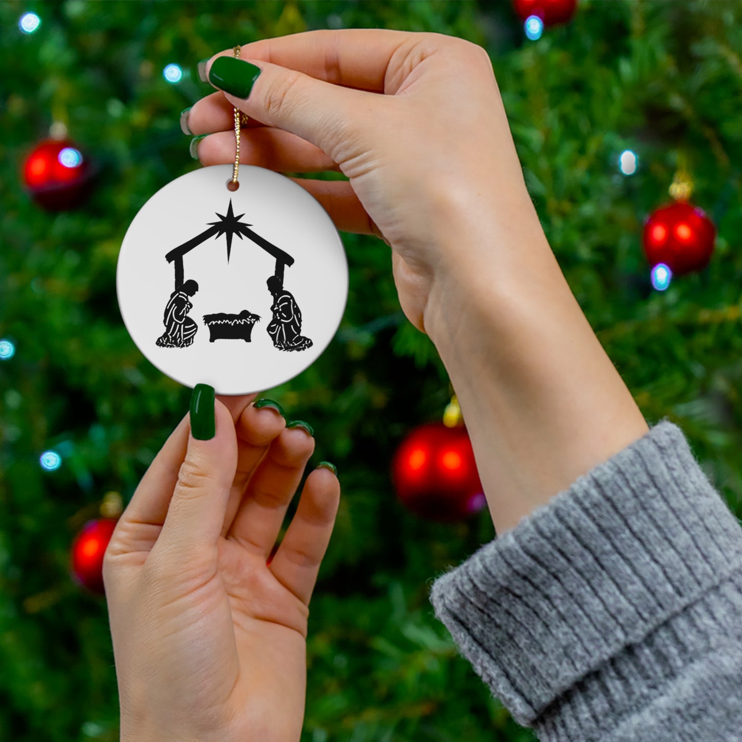 Mary & Joseph Nativity Scene Ceramic Ornament, 1-Pack - Solid Rock Designs | Christian Apparel