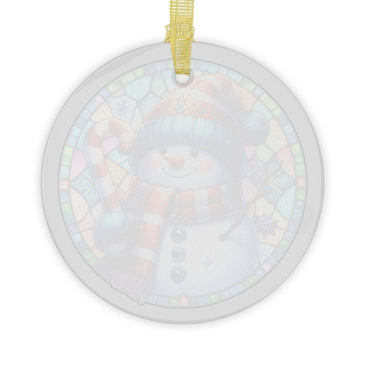 Stained Glass Style Snowman & Candy Cane Glass Ornaments