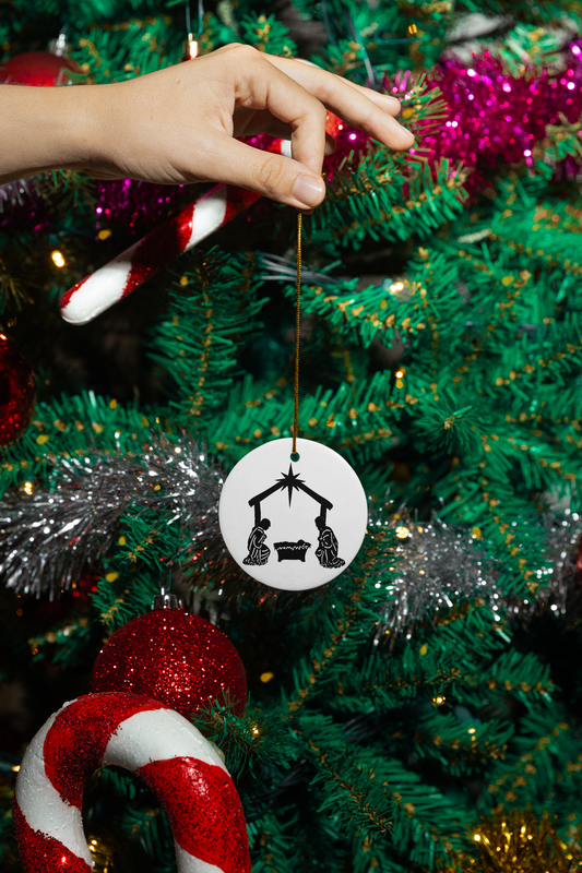 Mary & Joseph Nativity Scene Ceramic Ornament, 1-Pack - Solid Rock Designs | Christian Apparel