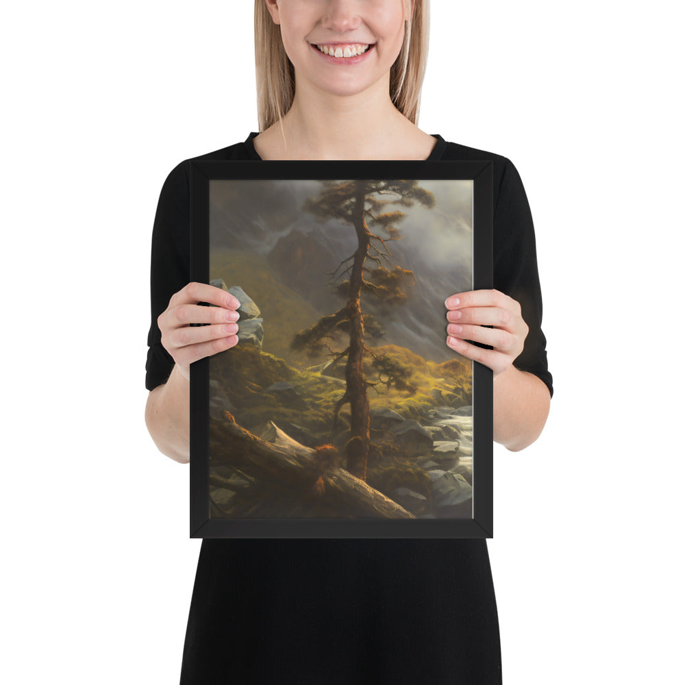 Mountain Foggy River Valley-left Framed Poster - Solid Rock Designs | Christian Apparel