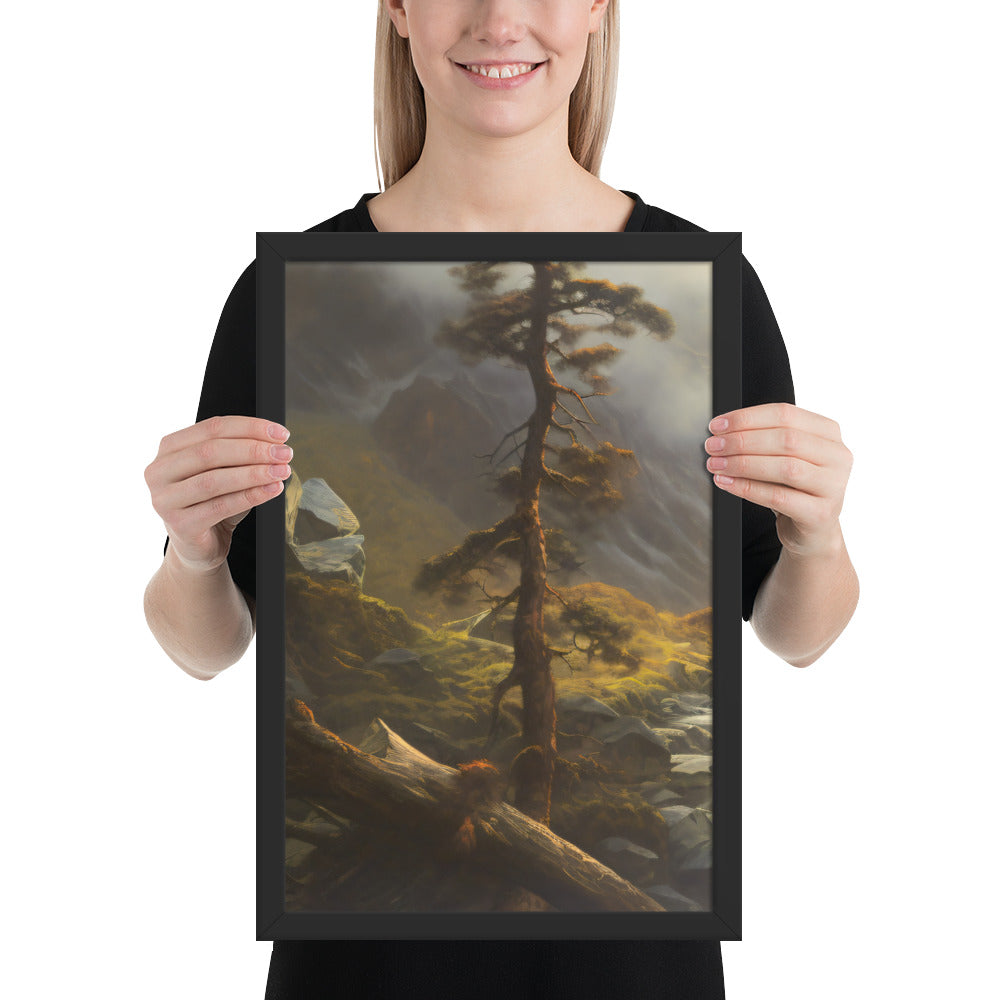 Mountain Foggy River Valley-left Framed Poster - Solid Rock Designs | Christian Apparel