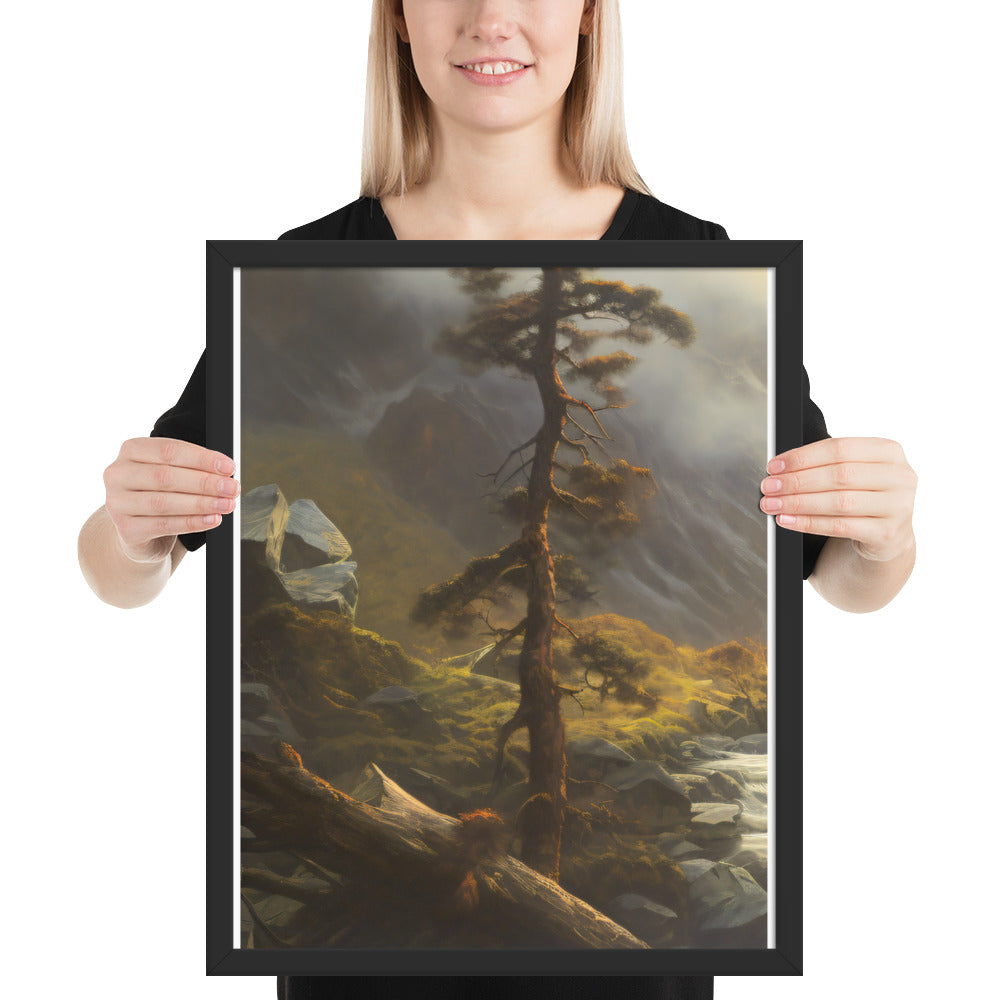 Mountain Foggy River Valley-left Framed Poster - Solid Rock Designs | Christian Apparel
