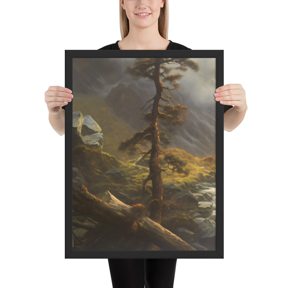 Mountain Foggy River Valley-left Framed Poster - Solid Rock Designs | Christian Apparel