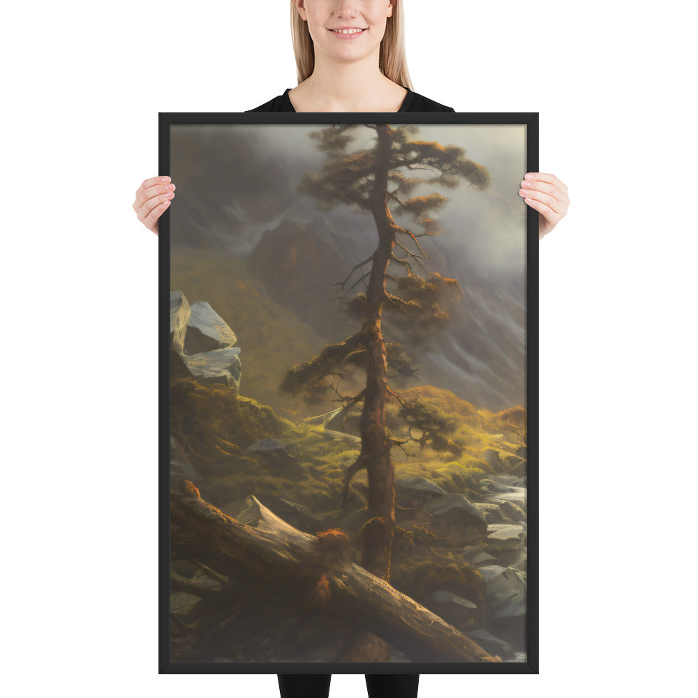 Mountain Foggy River Valley-left Framed Poster - Solid Rock Designs | Christian Apparel