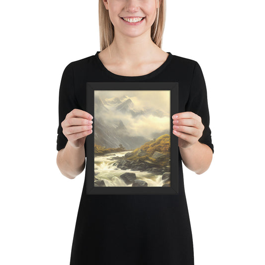 Mountain Foggy River Valley-mid Framed Poster - Solid Rock Designs | Christian Apparel