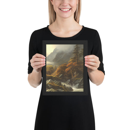 Mountain Foggy River Valley-right Framed Poster - Solid Rock Designs | Christian Apparel