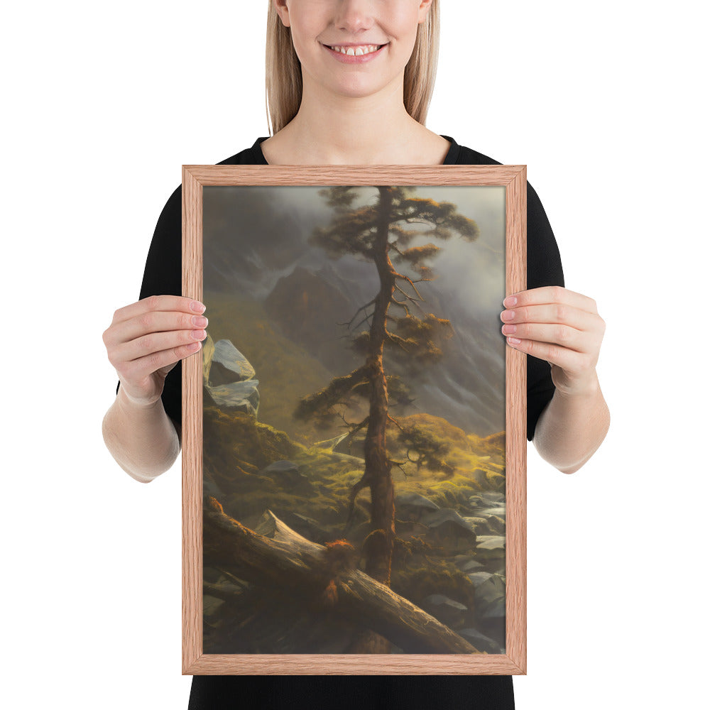 Mountain Foggy River Valley-left Framed Poster - Solid Rock Designs | Christian Apparel
