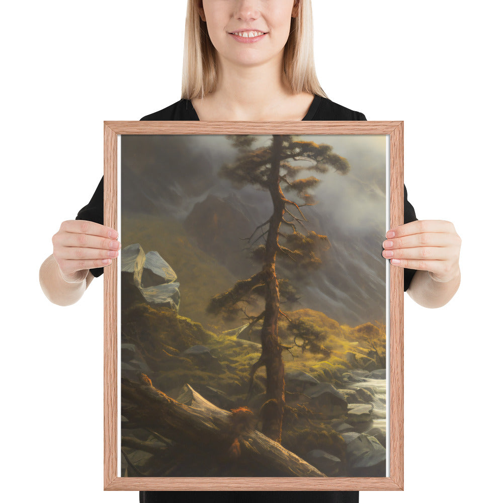 Mountain Foggy River Valley-left Framed Poster - Solid Rock Designs | Christian Apparel