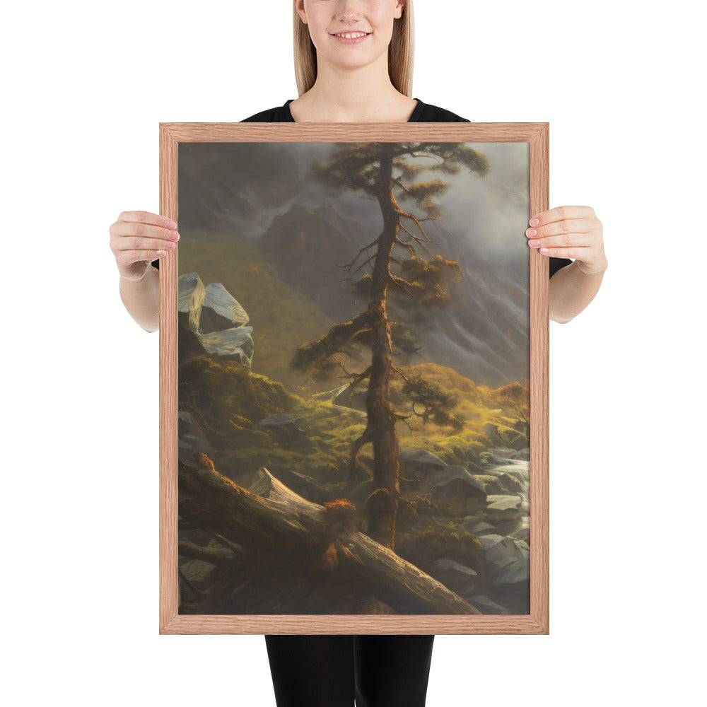 Mountain Foggy River Valley-left Framed Poster - Solid Rock Designs | Christian Apparel