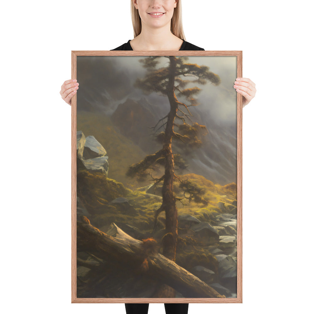 Mountain Foggy River Valley-left Framed Poster - Solid Rock Designs | Christian Apparel