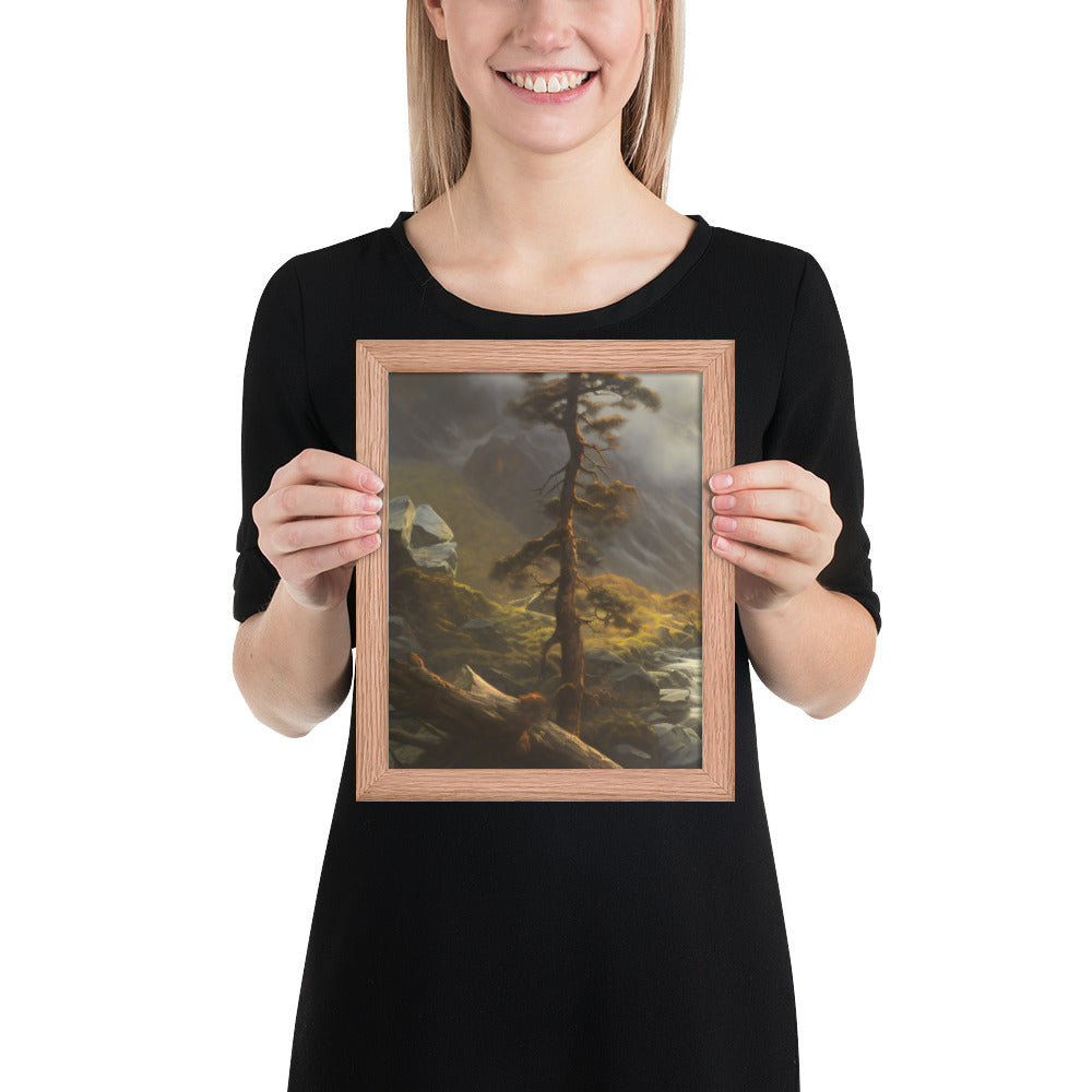 Mountain Foggy River Valley-left Framed Poster - Solid Rock Designs | Christian Apparel