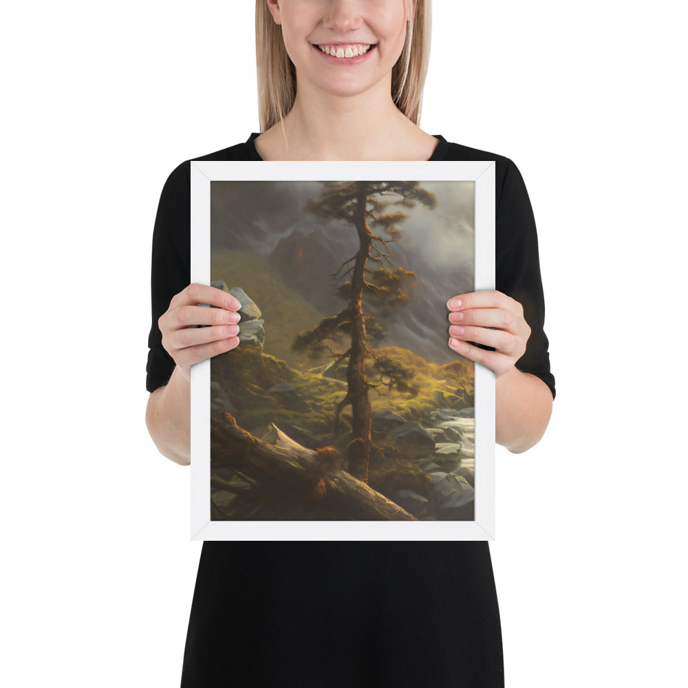 Mountain Foggy River Valley-left Framed Poster - Solid Rock Designs | Christian Apparel