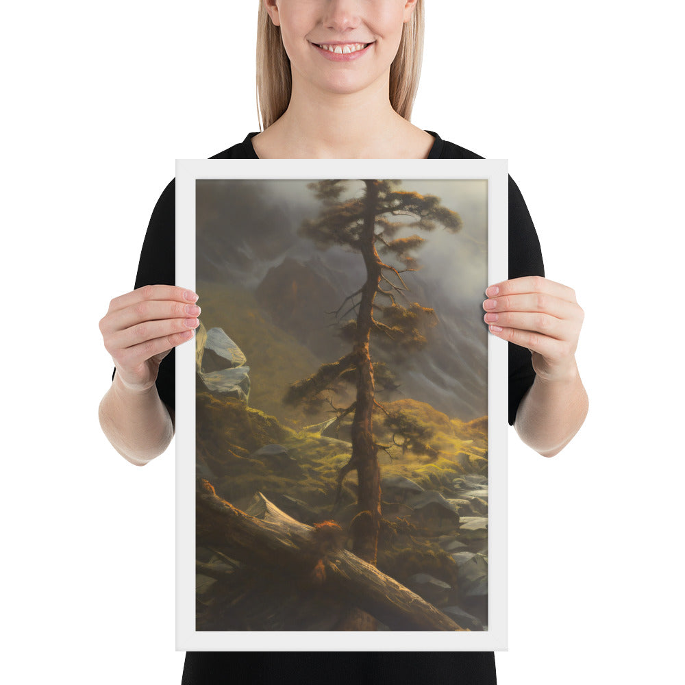 Mountain Foggy River Valley-left Framed Poster - Solid Rock Designs | Christian Apparel