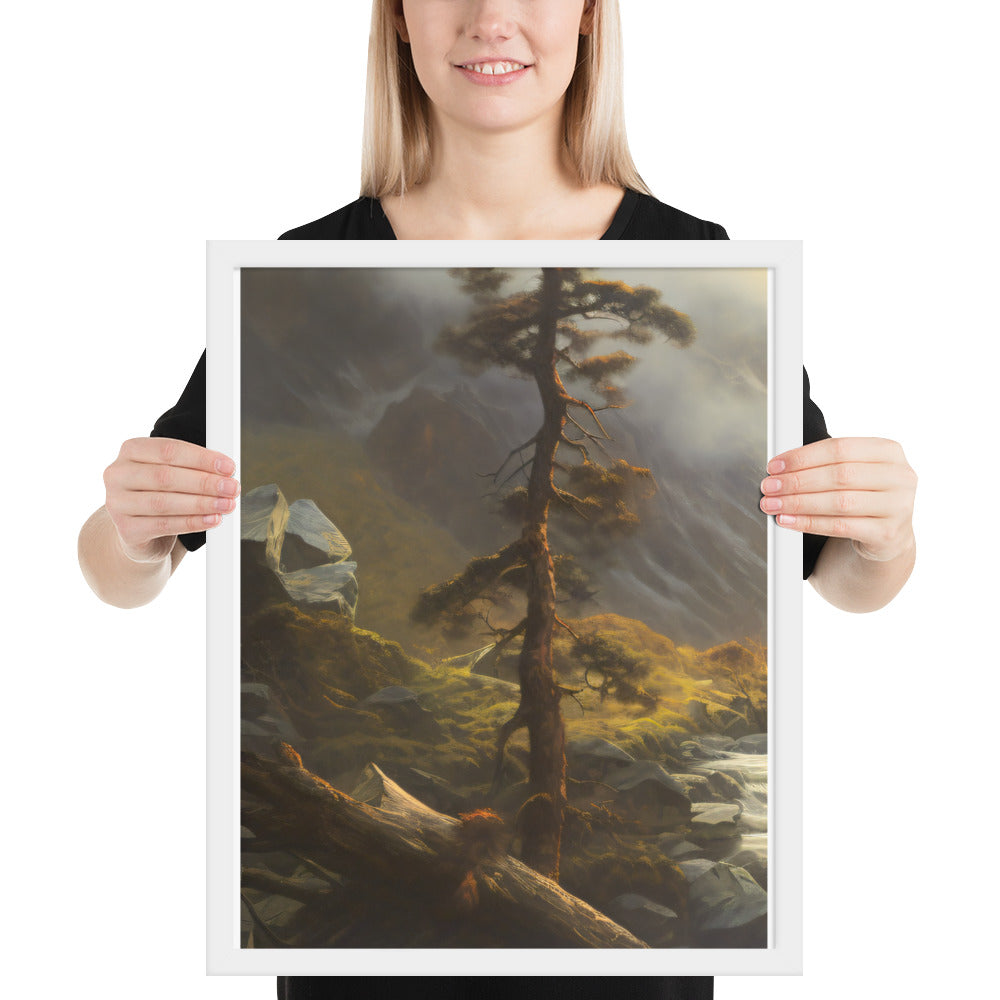 Mountain Foggy River Valley-left Framed Poster - Solid Rock Designs | Christian Apparel