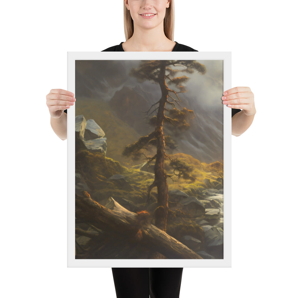 Mountain Foggy River Valley-left Framed Poster - Solid Rock Designs | Christian Apparel