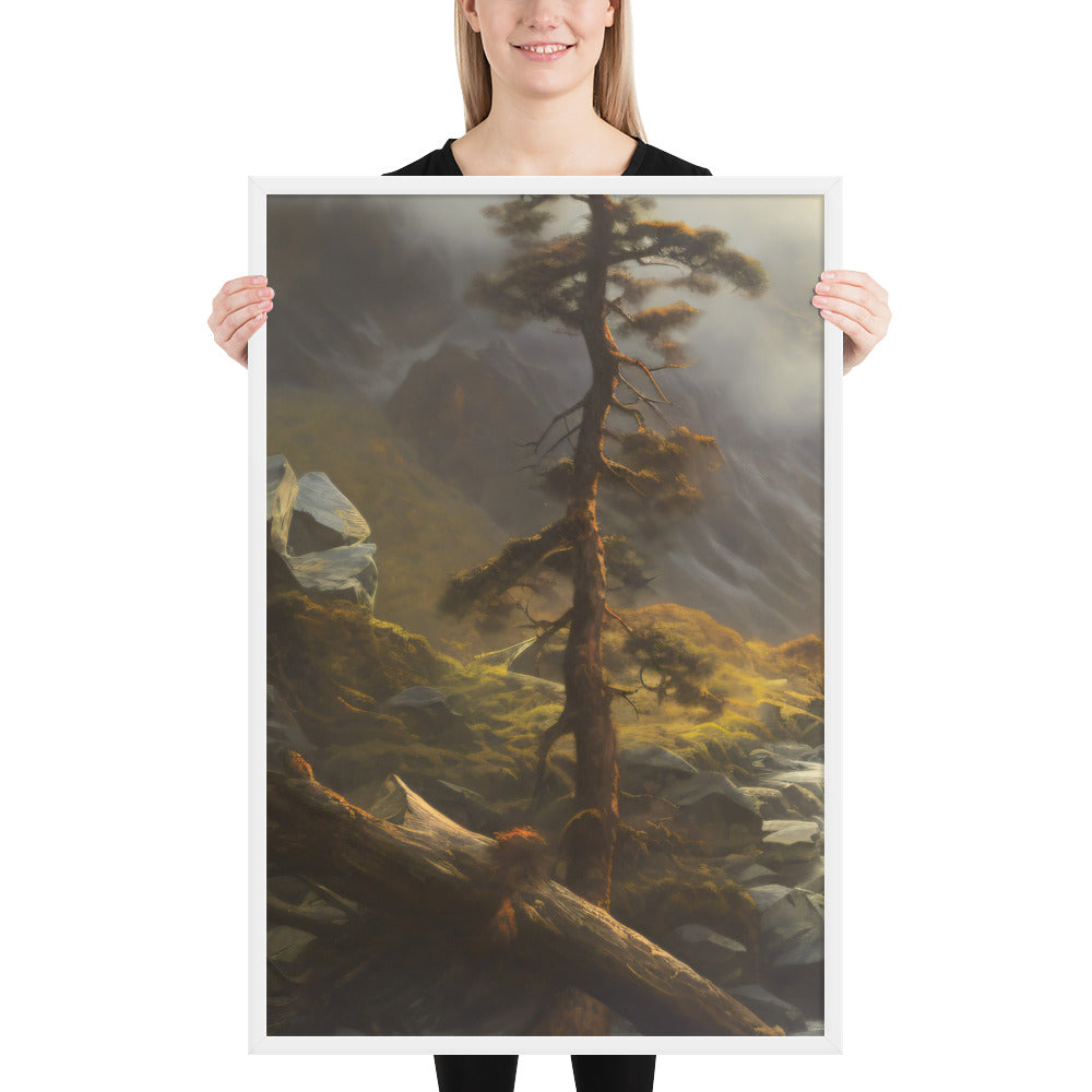 Mountain Foggy River Valley-left Framed Poster - Solid Rock Designs | Christian Apparel