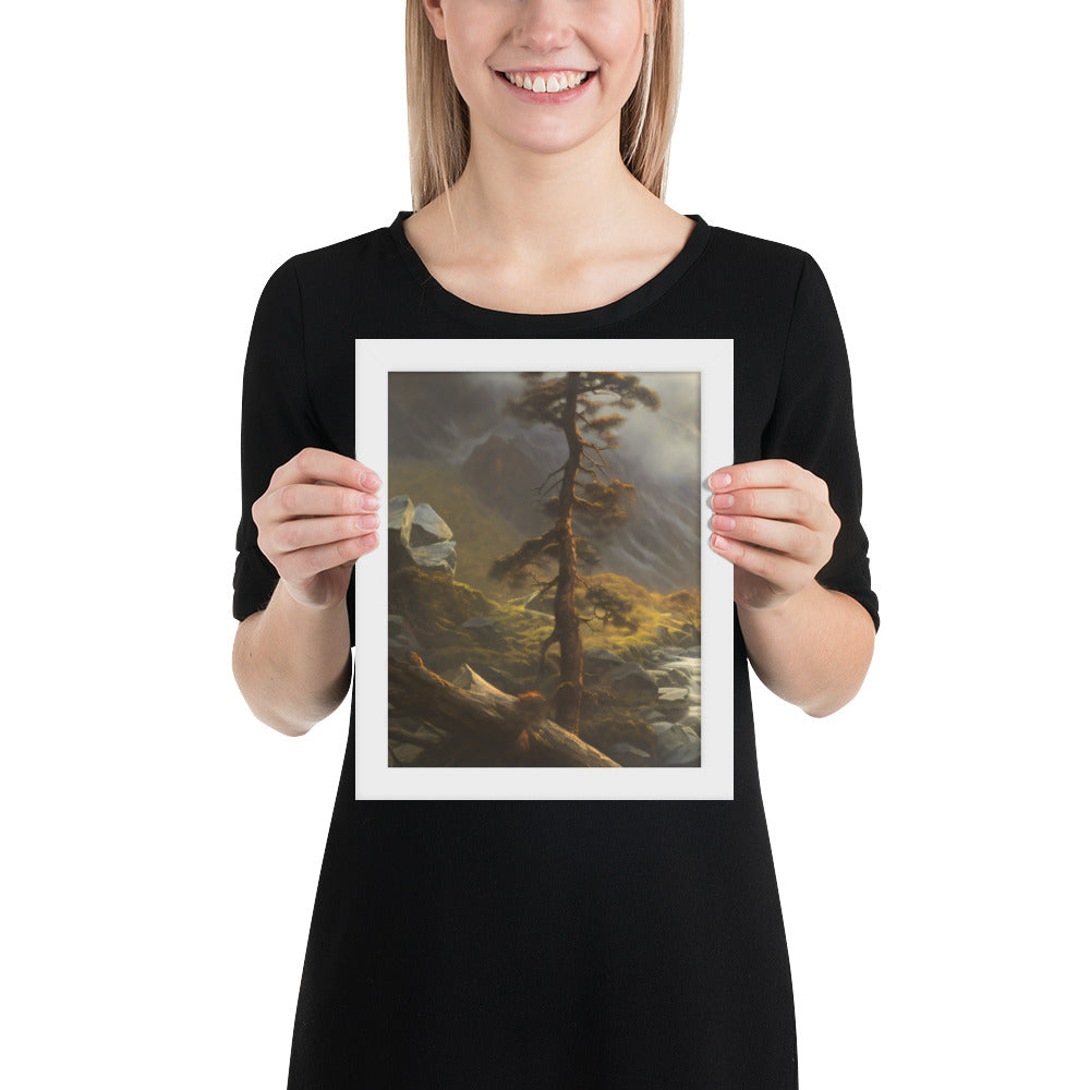 Mountain Foggy River Valley-left Framed Poster - Solid Rock Designs | Christian Apparel