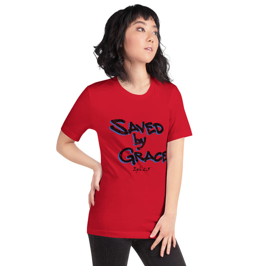 Saved by Grace Grungy-Graffiti Unisex T-shirt - Solid Rock Designs | Christian Apparel
