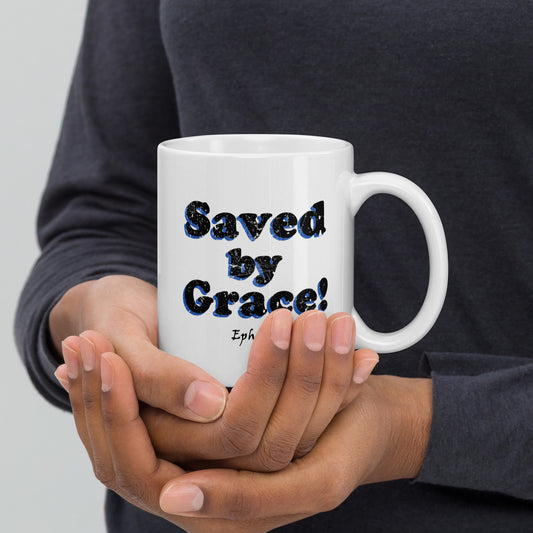 Save by Grace! White Glossy Mug - Solid Rock Designs | Christian Apparel