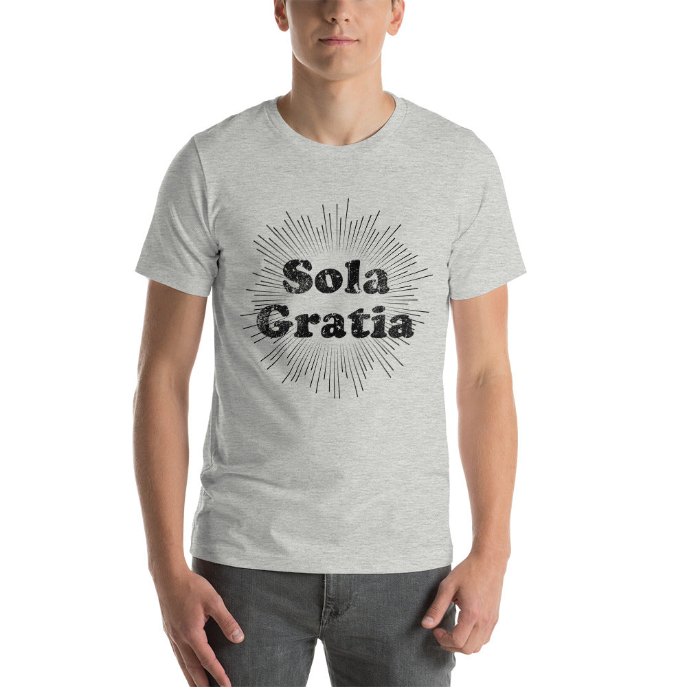 Sola Gratia! Faded Sunburst Unisex t-shirt - Solid Rock Designs | Christian Apparel