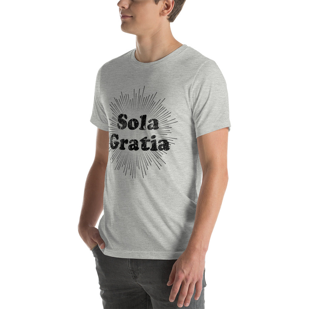 Sola Gratia! Faded Sunburst Unisex t-shirt - Solid Rock Designs | Christian Apparel