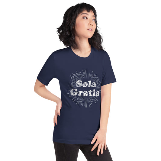 Sola Gratia! Faded Sunburst Unisex t-shirt - Solid Rock Designs | Christian Apparel