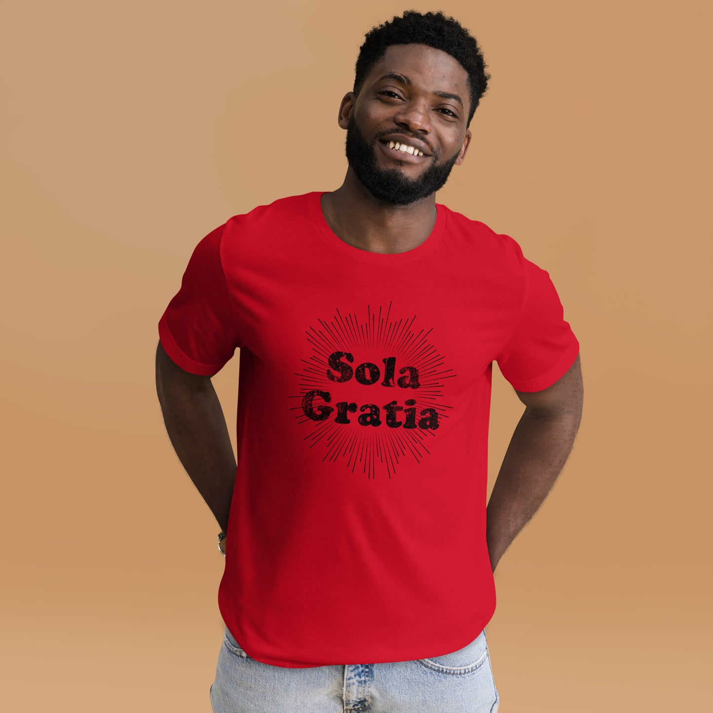 Sola Gratia! Faded Sunburst Unisex t-shirt - Solid Rock Designs | Christian Apparel