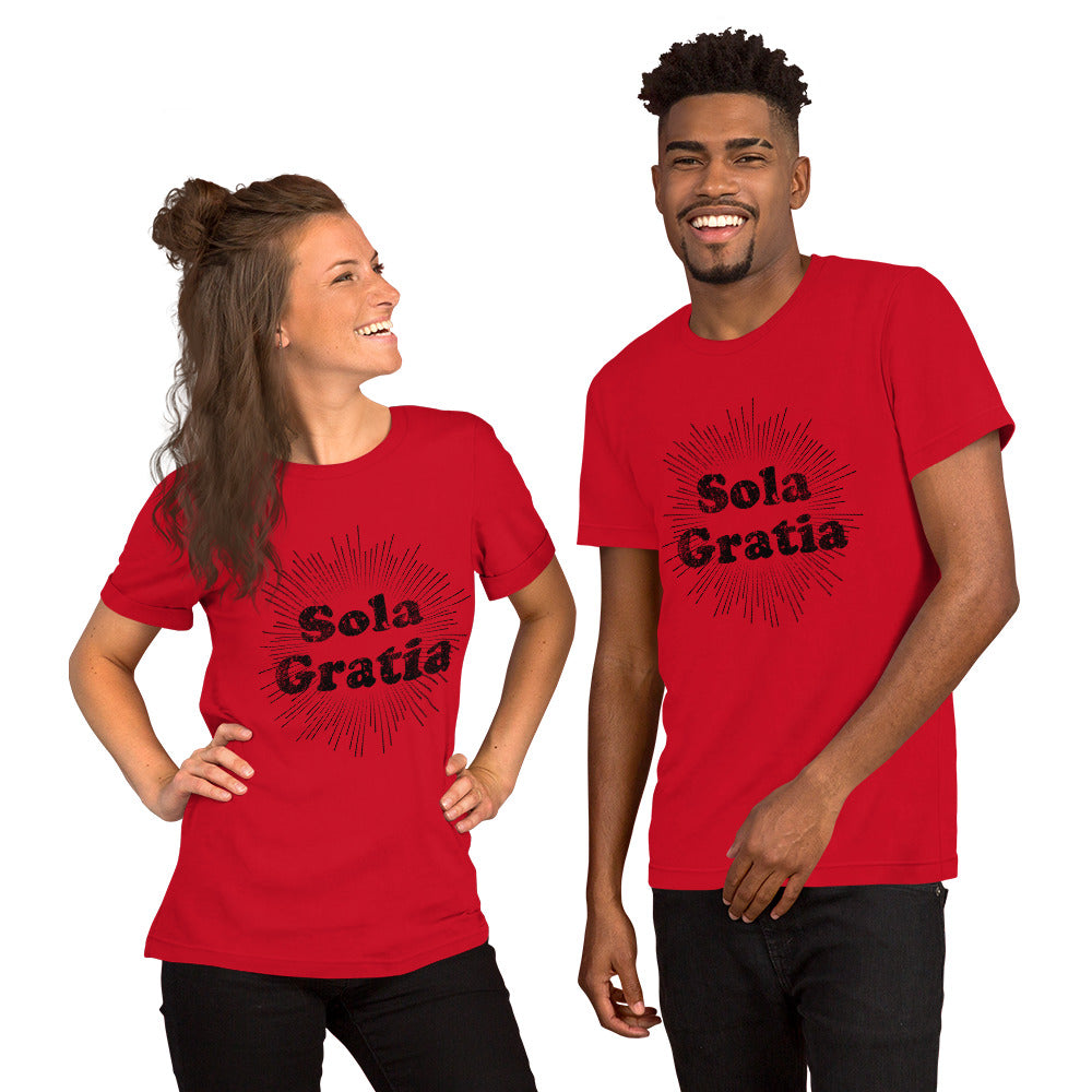 Sola Gratia! Faded Sunburst Unisex t-shirt - Solid Rock Designs | Christian Apparel