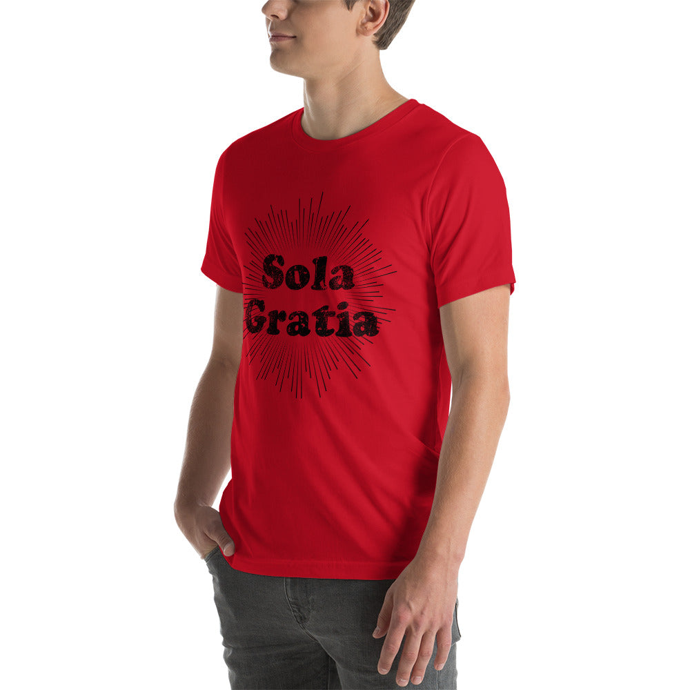 Sola Gratia! Faded Sunburst Unisex t-shirt - Solid Rock Designs | Christian Apparel