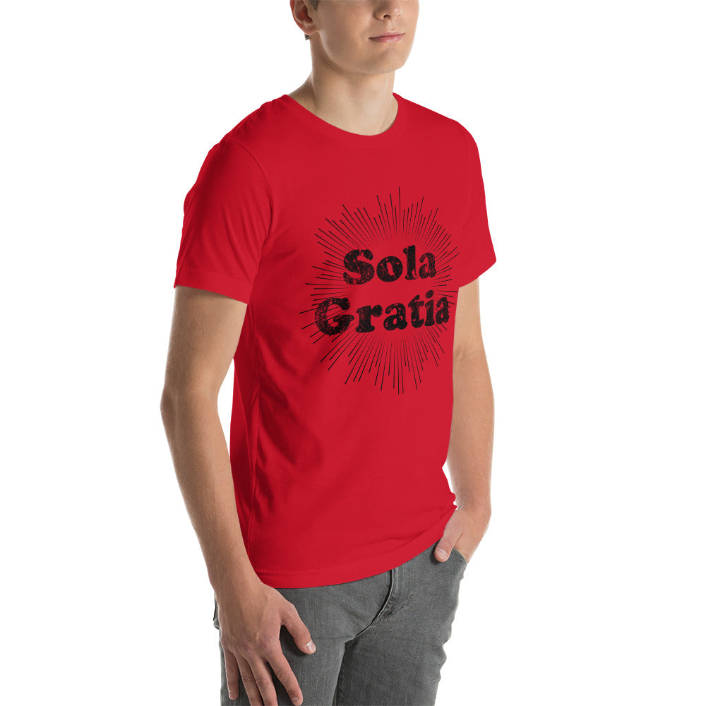 Sola Gratia! Faded Sunburst Unisex t-shirt - Solid Rock Designs | Christian Apparel