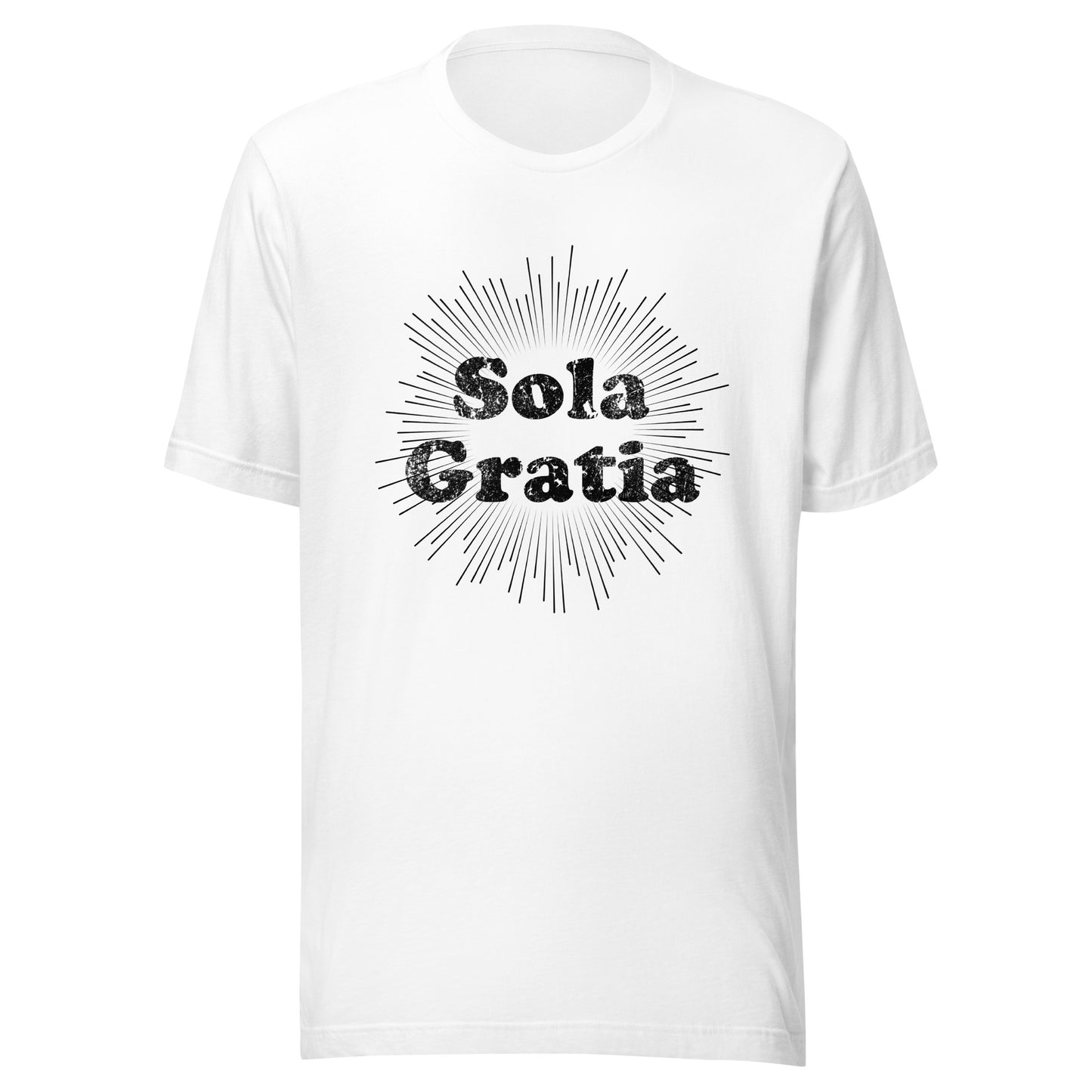 Sola Gratia! Faded Sunburst Unisex t-shirt - Solid Rock Designs | Christian Apparel