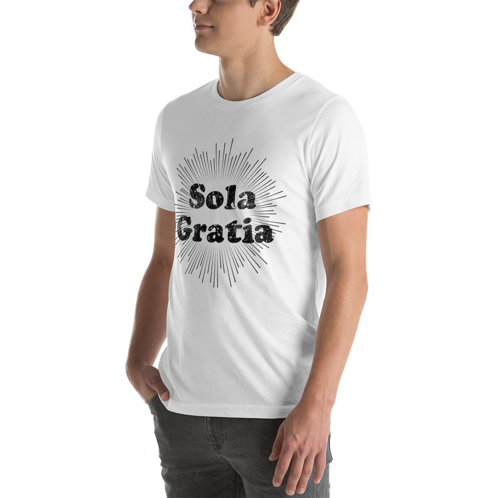 Sola Gratia! Faded Sunburst Unisex t-shirt - Solid Rock Designs | Christian Apparel