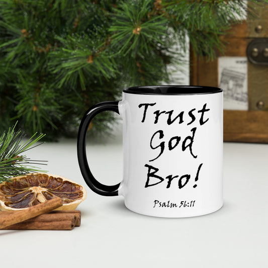 Trust God Bro! White Mug w/ Color - Solid Rock Designs | Christian Apparel