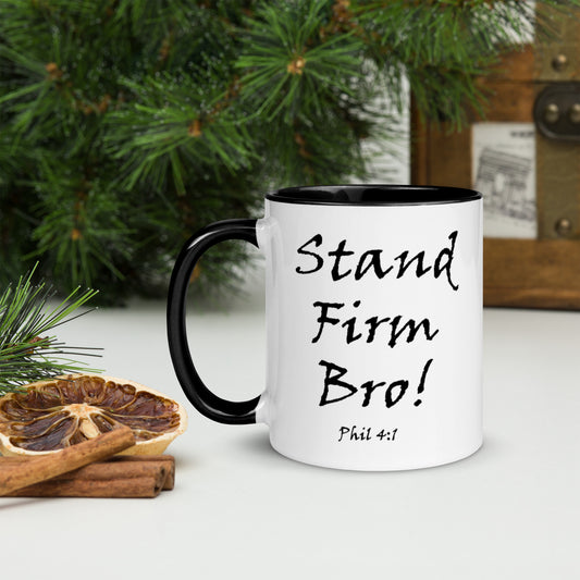 Stand Firm Bro! White Mug w/ Color - Solid Rock Designs | Christian Apparel