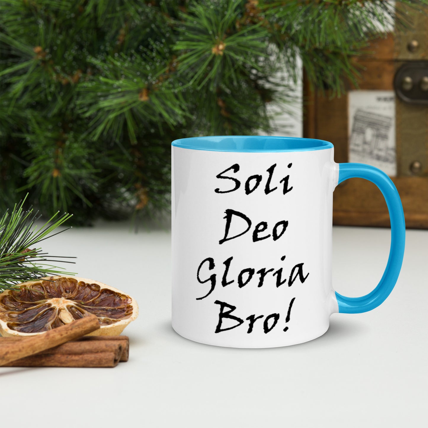 Soli Deo Gloria Bro! White Mug w/ Color - Solid Rock Designs | Christian Apparel
