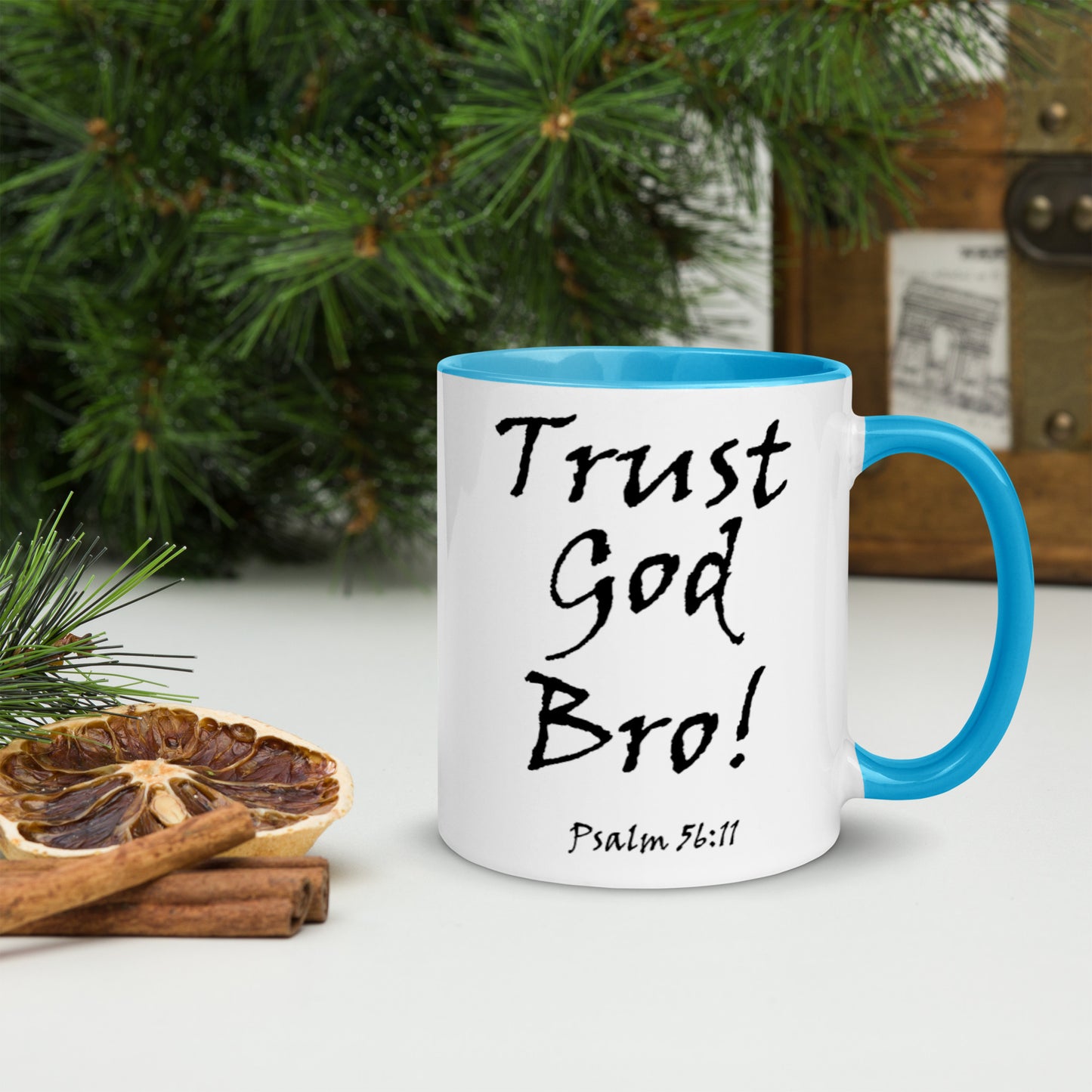 Trust God Bro! White Mug w/ Color - Solid Rock Designs | Christian Apparel