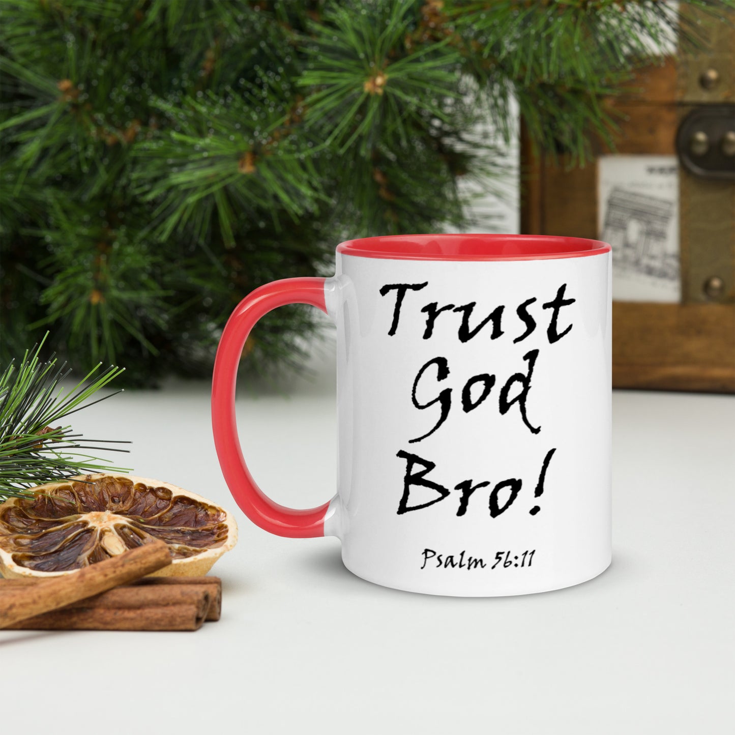 Trust God Bro! White Mug w/ Color - Solid Rock Designs | Christian Apparel
