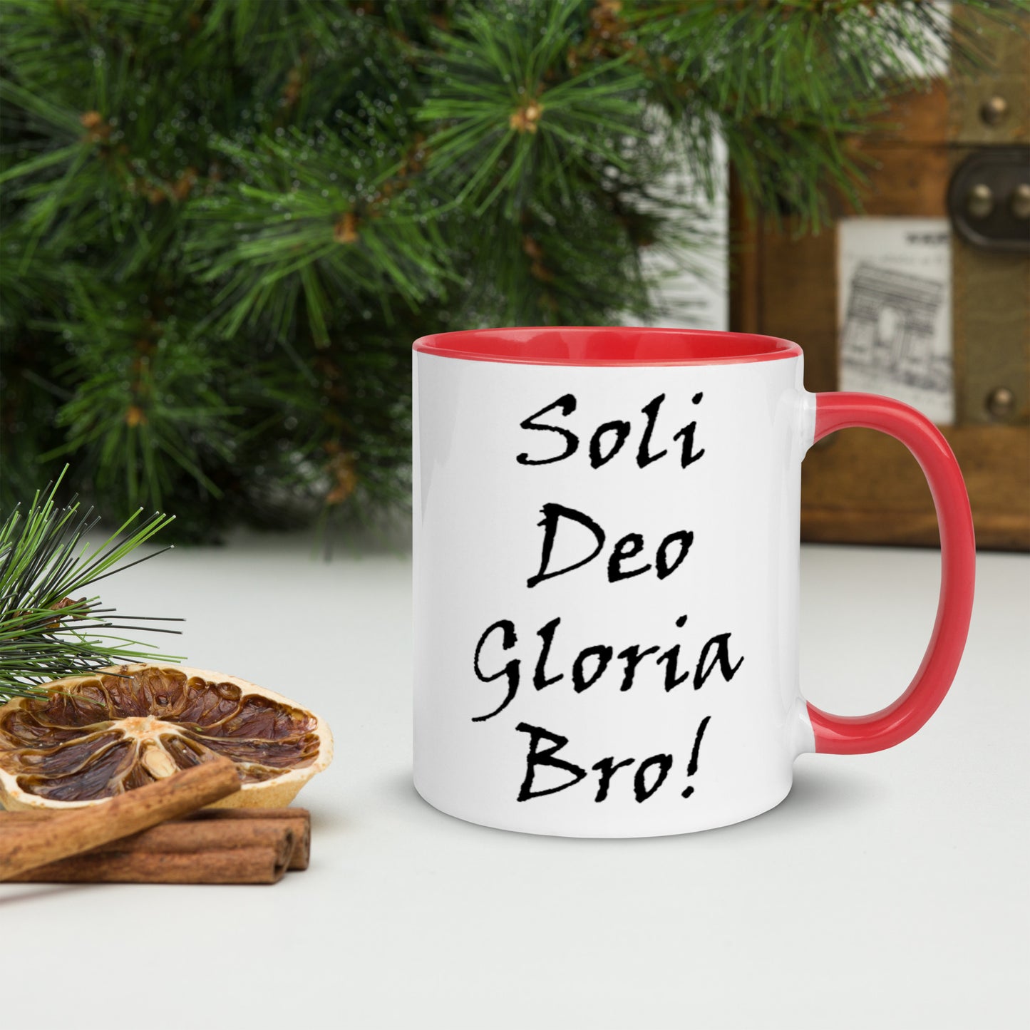 Soli Deo Gloria Bro! White Mug w/ Color - Solid Rock Designs | Christian Apparel
