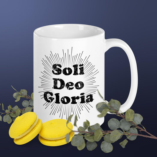 Soli Deo Gloria White Glossy Mug - Solid Rock Designs | Christian Apparel