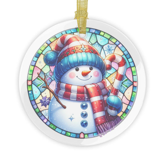 Stained Glass Style Snowman & Candy Cane Glass Ornaments