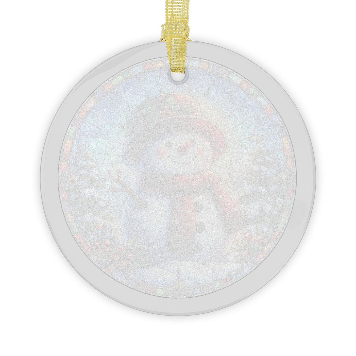 Stained Glass Style Snowman Red Top Hat Glass Ornaments