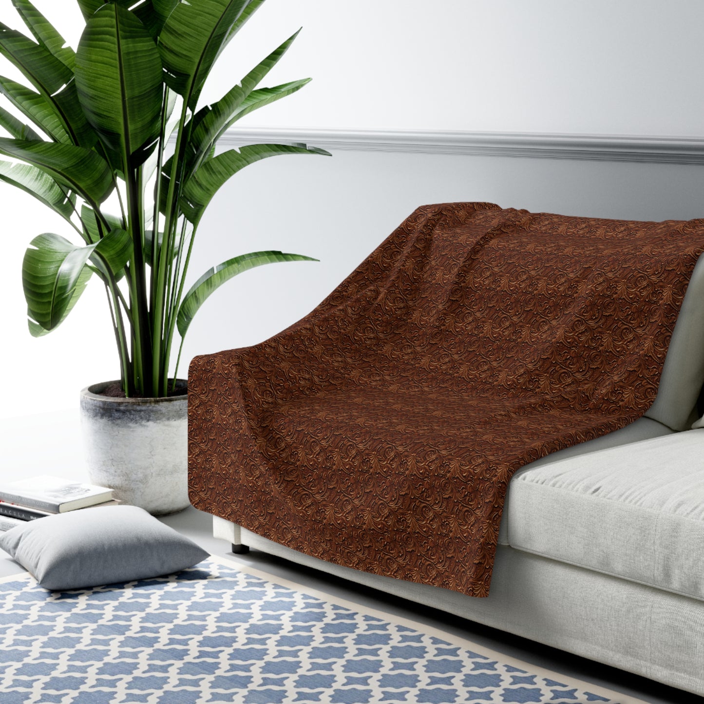 Sherpa Fleece Blanket - Tooled Leather