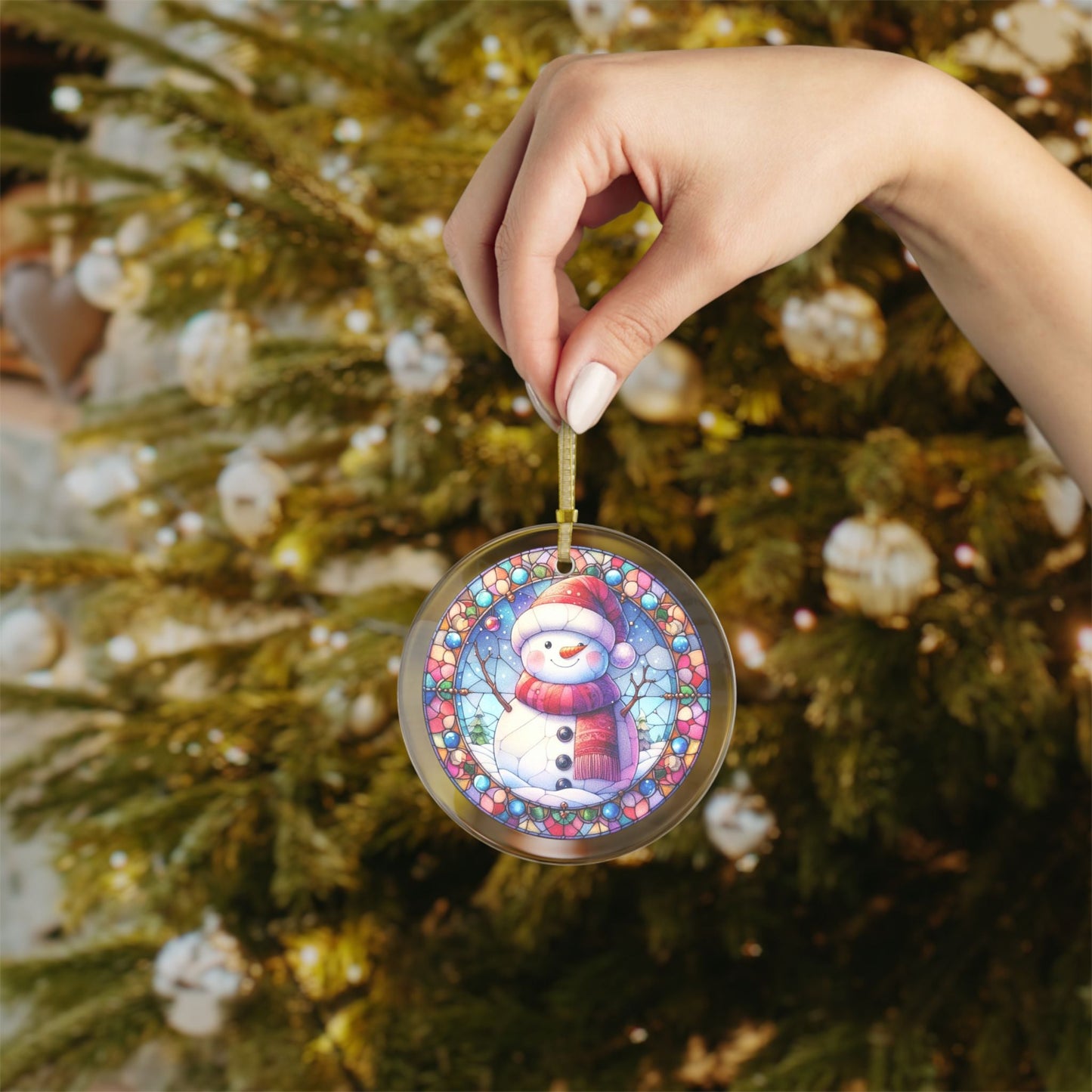 Stained Glass Style Snowman Glass Ornaments