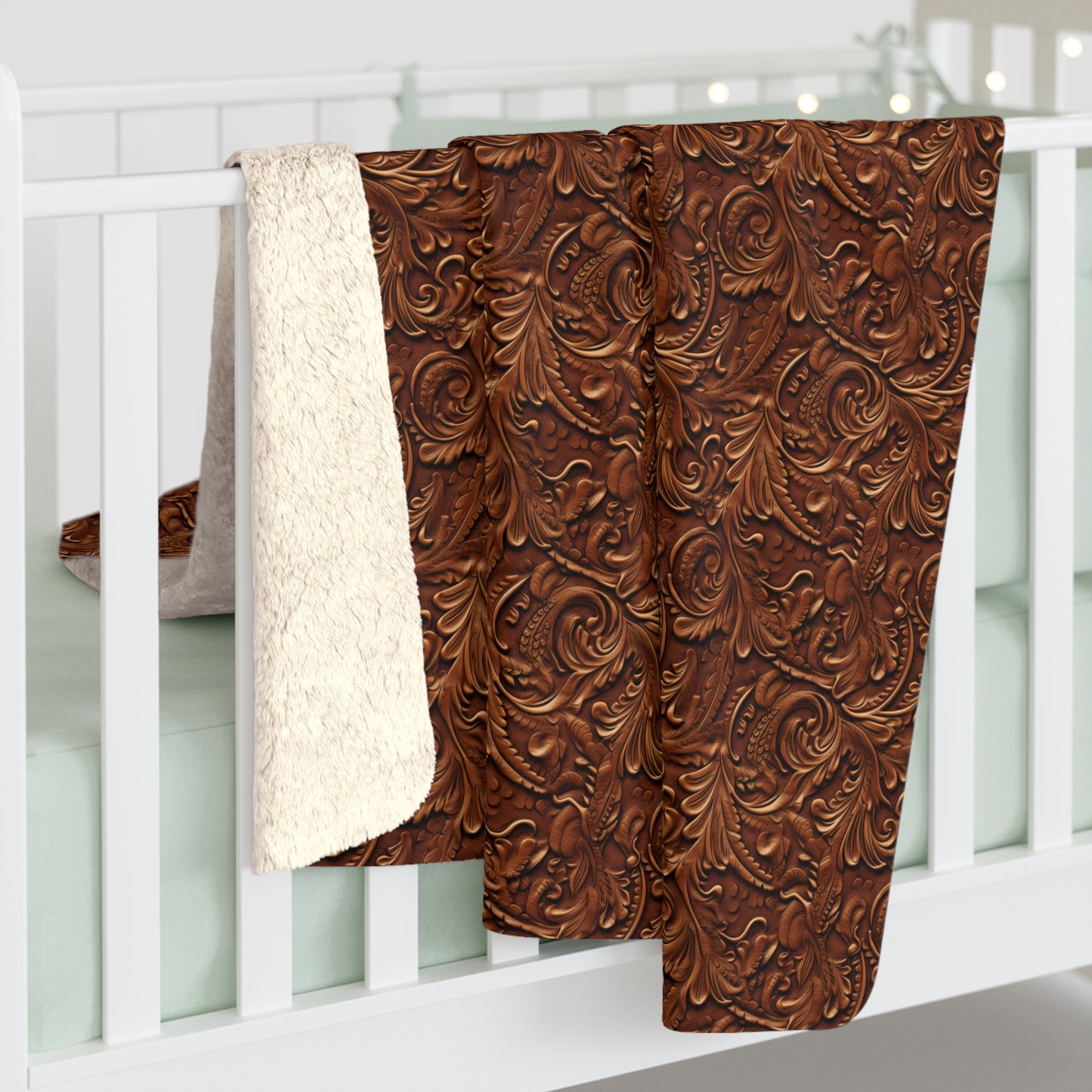 Tooled Leather-look Sherpa Fleece Blanket