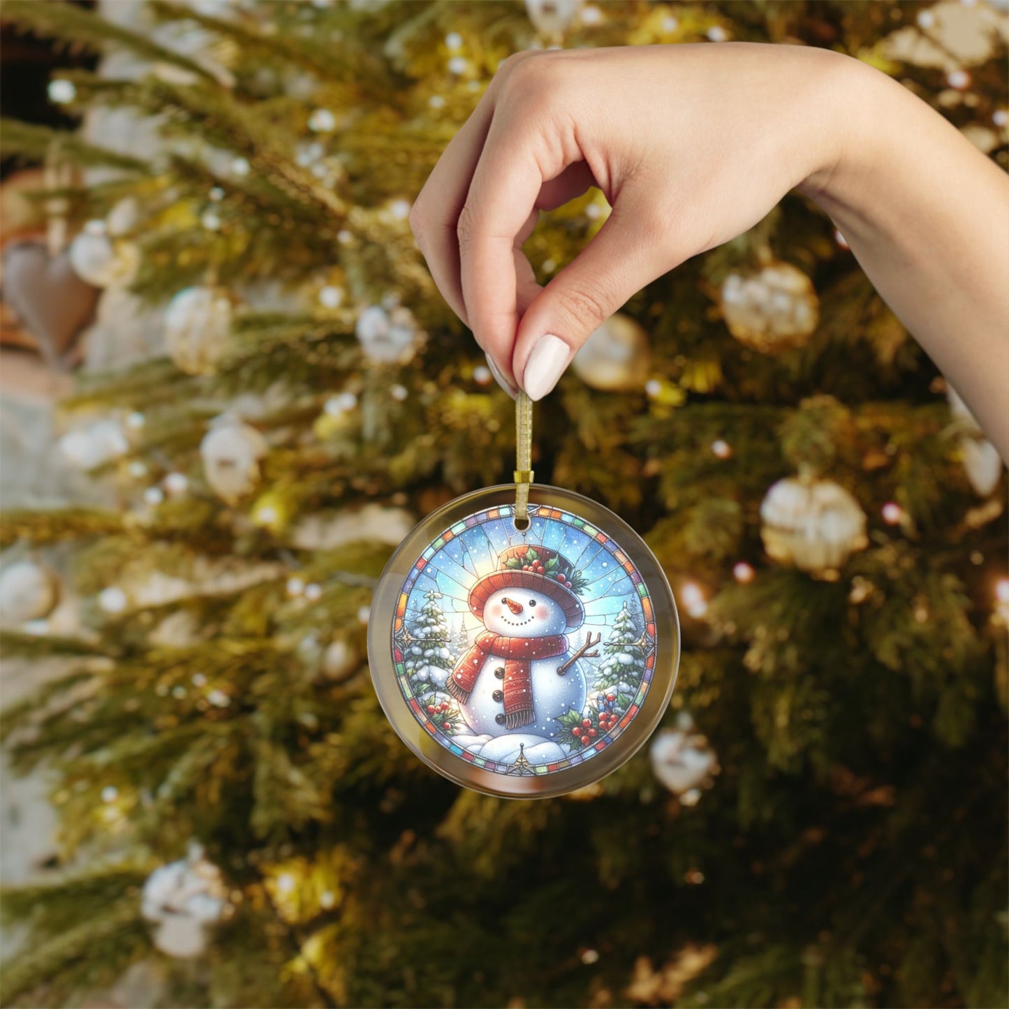 Stained Glass Style Snowman Glass Ornaments