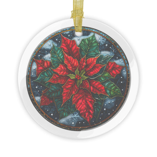 Stained Glass Style Poinsettia Glass Ornaments